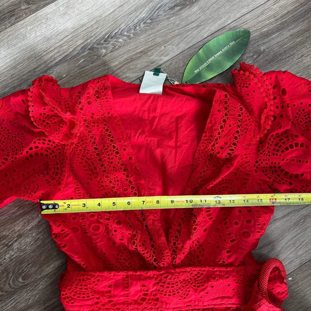FARM RIO Women's Red Eyelet Beaded Belt Romper Size S - Picture 6 of 13